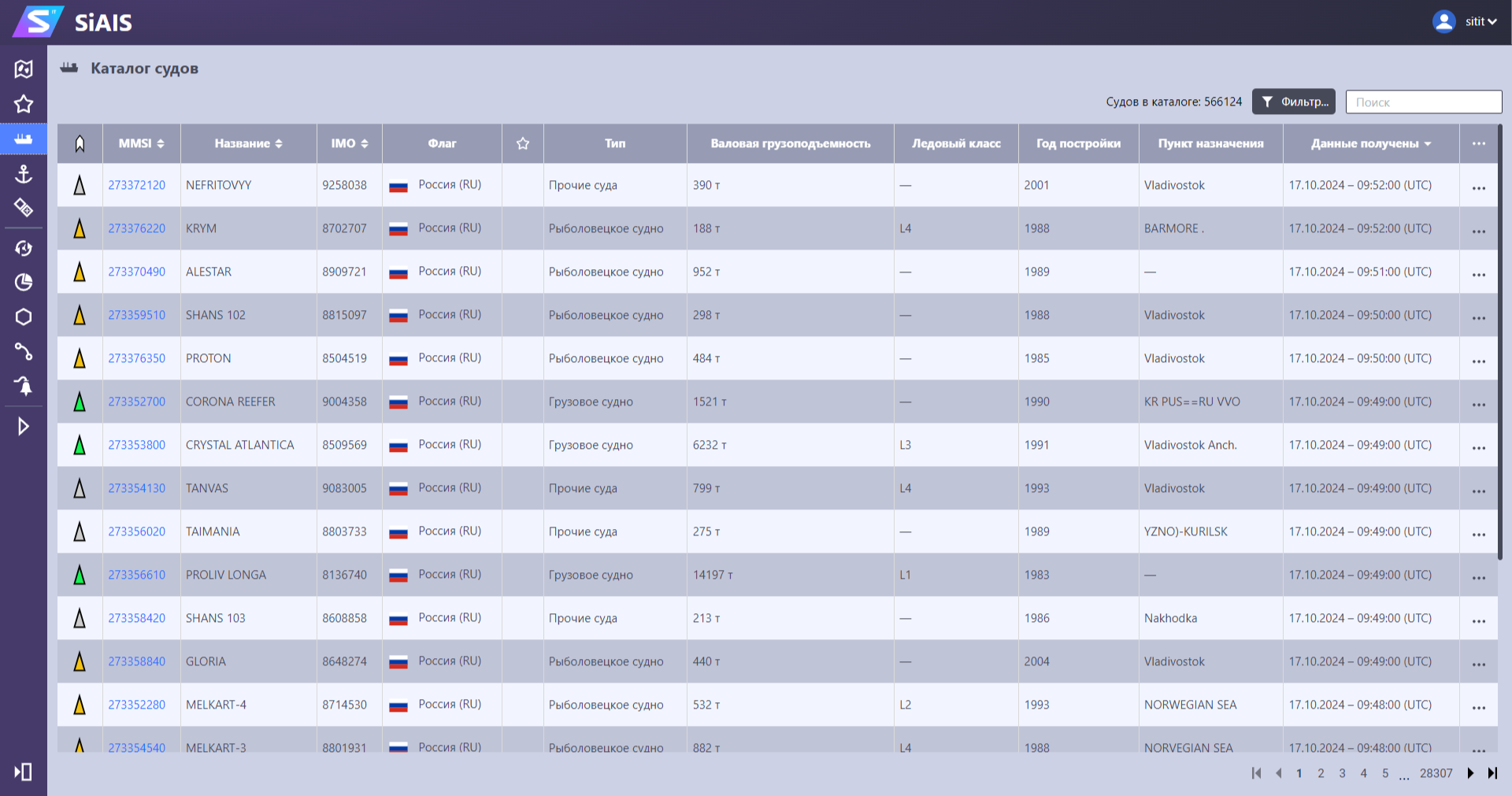 Vessel catalog interface